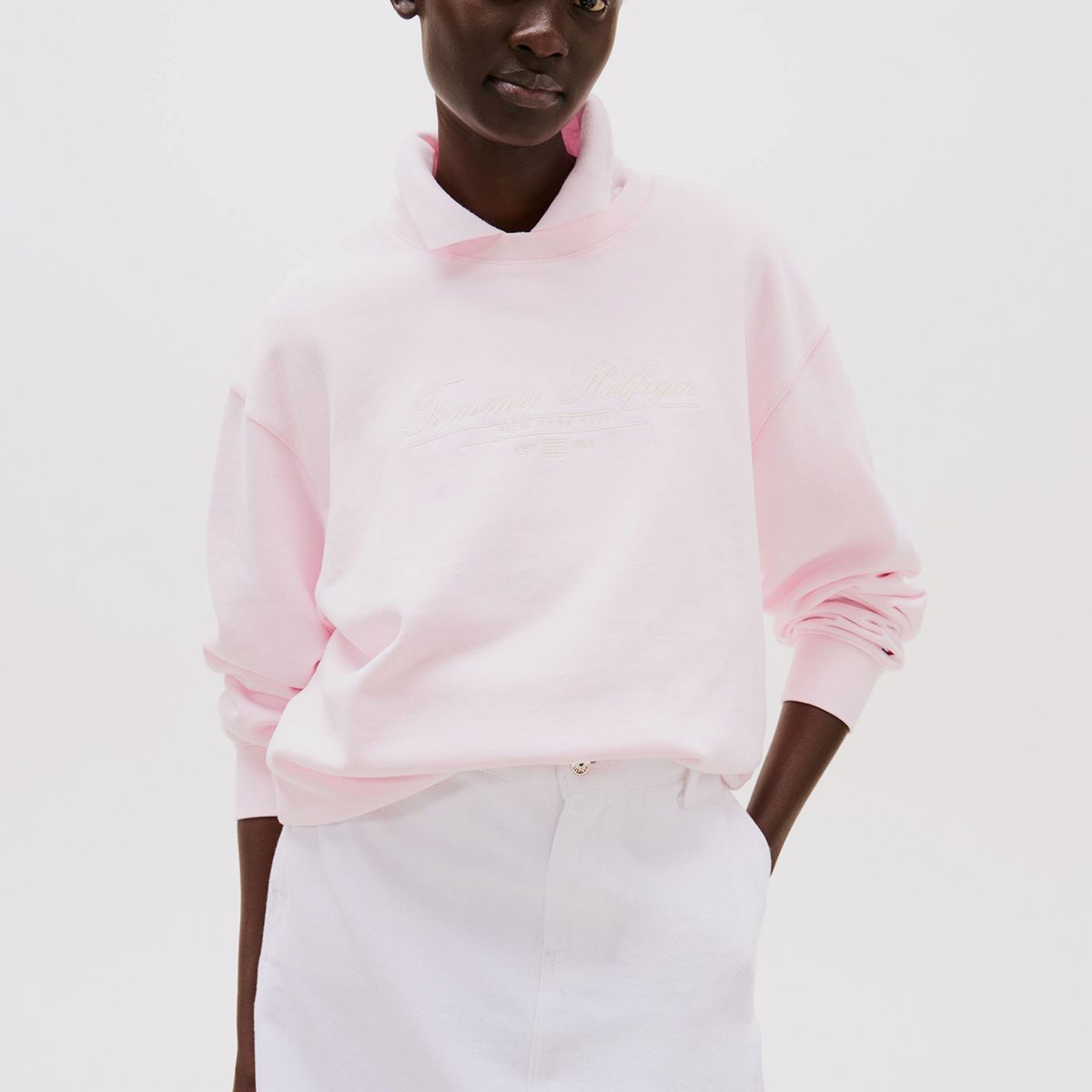 TOMMY HILFIGER - Polerón De Cuello Redondo Con Logo Rosado Tommy Hilfiger