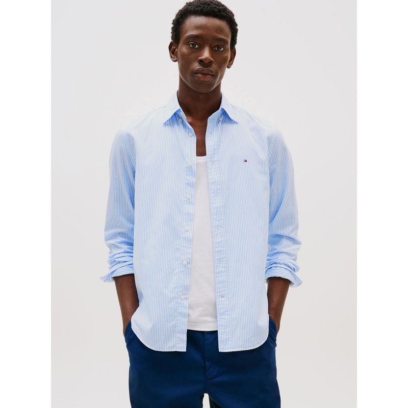 TOMMY HILFIGER - Camisa Flex Regular Fit A Rayas Celeste Tommy Hilfiger