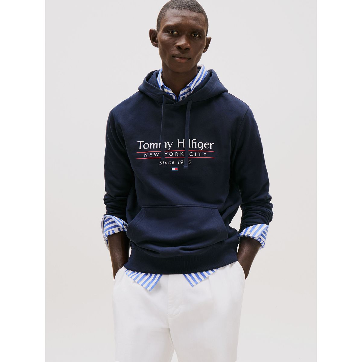 TOMMY HILFIGER - Polerón Hoodie Center Stack Logo Azul Tommy Hilfiger