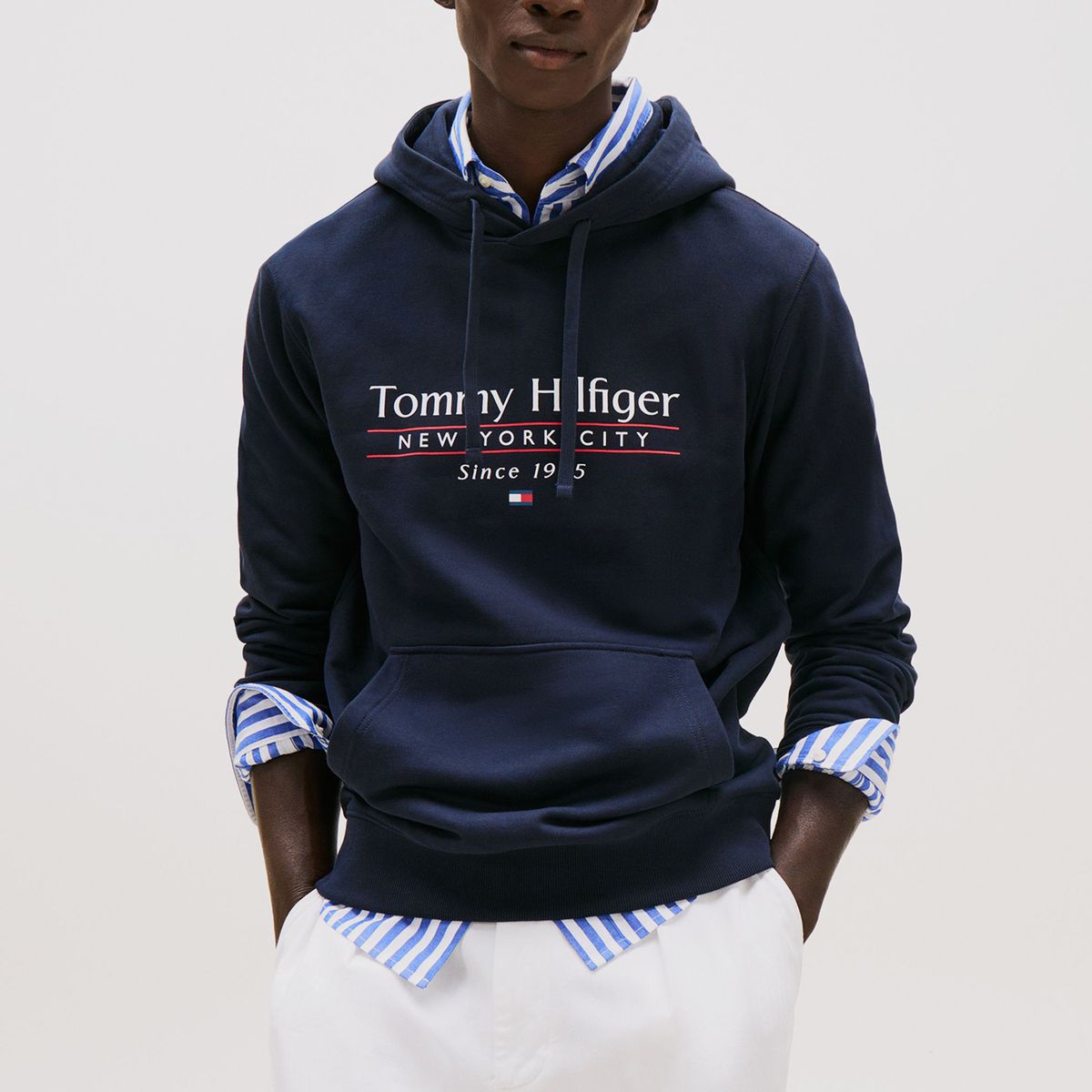 TOMMY HILFIGER - Polerón Hoodie Center Stack Logo Azul Tommy Hilfiger