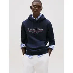 TOMMY HILFIGER - Polerón Hoodie Center Stack Logo Azul