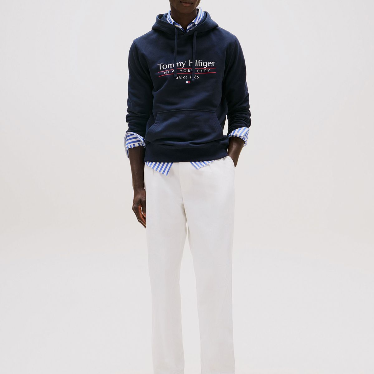 TOMMY HILFIGER - Polerón Hoodie Center Stack Logo Azul Tommy Hilfiger