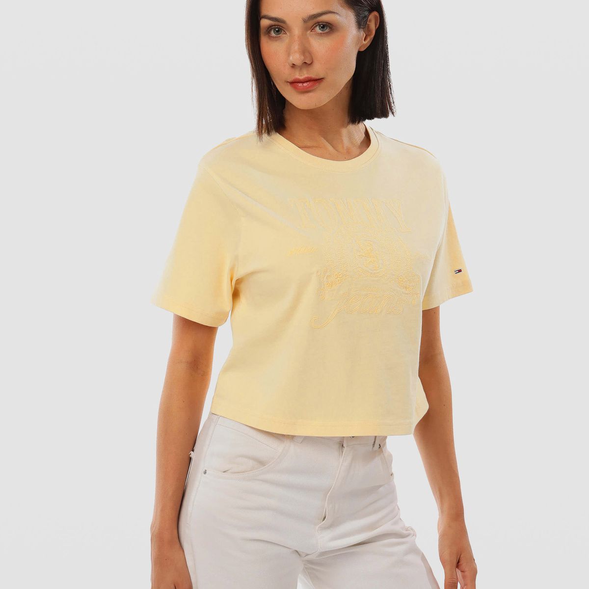 TOMMY HILFIGER - Polera Tonal Crest Logo Amarillo Tommy Jeans