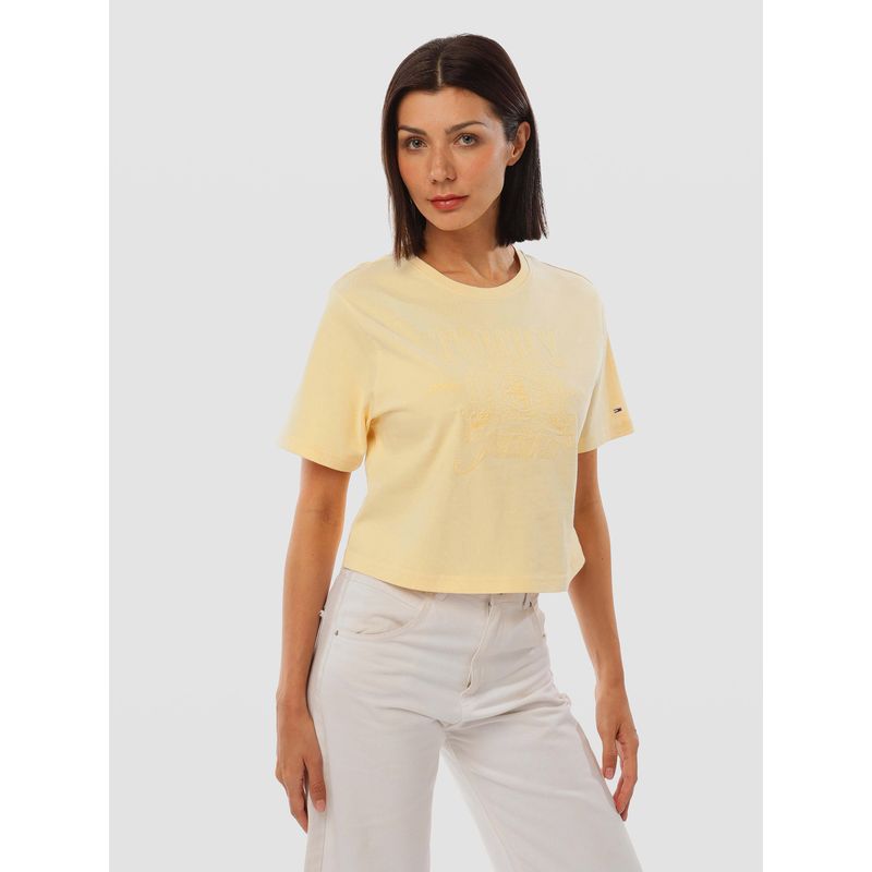 TOMMY HILFIGER - Polera Tonal Crest Logo Amarillo Tommy Jeans