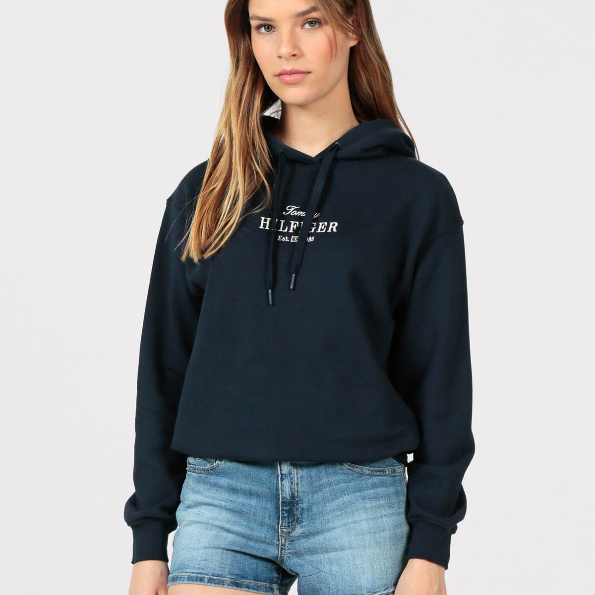 TOMMY HILFIGER - Polerón Hoodie Con Logo Bordado Azul Tommy Hilfiger