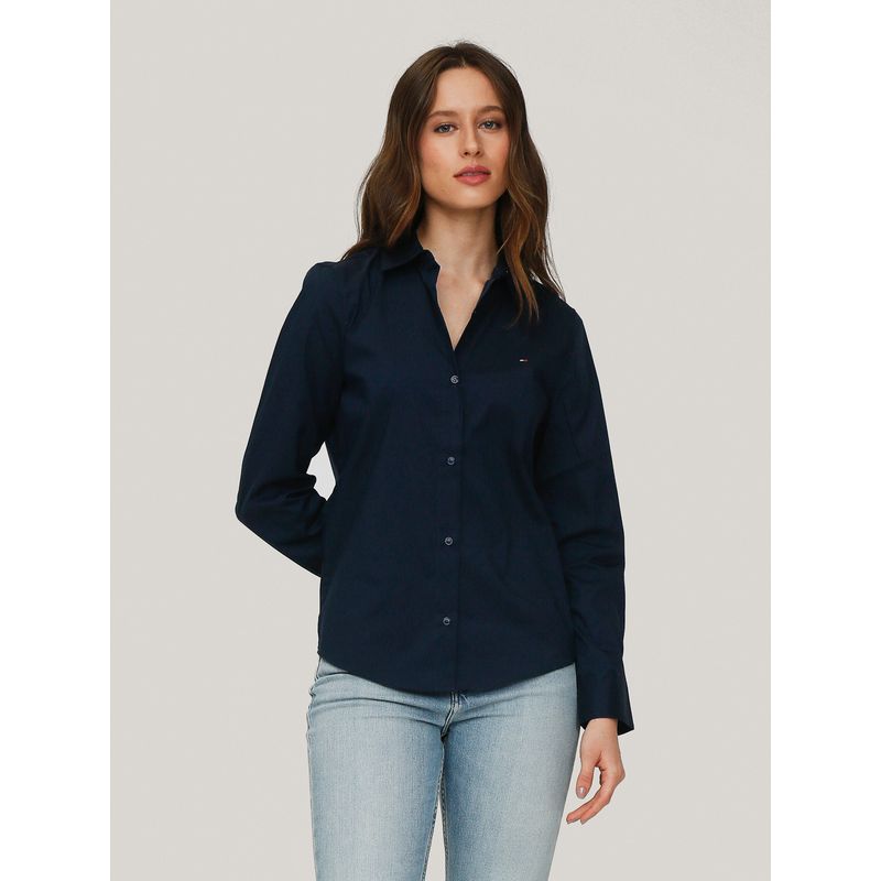 TOMMY HILFIGER - Camisa De Popelín Regular Fit Azul Tommy Hilfiger