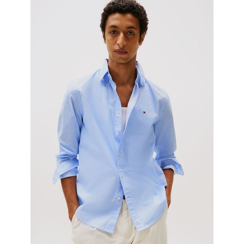 TOMMY HILFIGER - Camisa Flex Estampada Regular Fit Celeste Tommy Hilfiger
