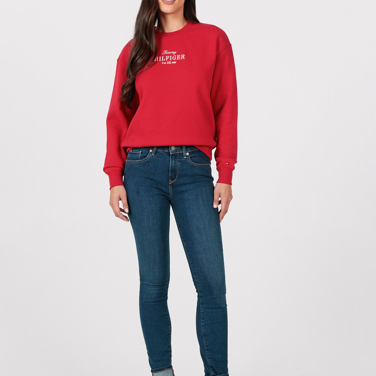 TOMMY HILFIGER - Polerón Con Logo Bordado Rojo Tommy Hilfiger