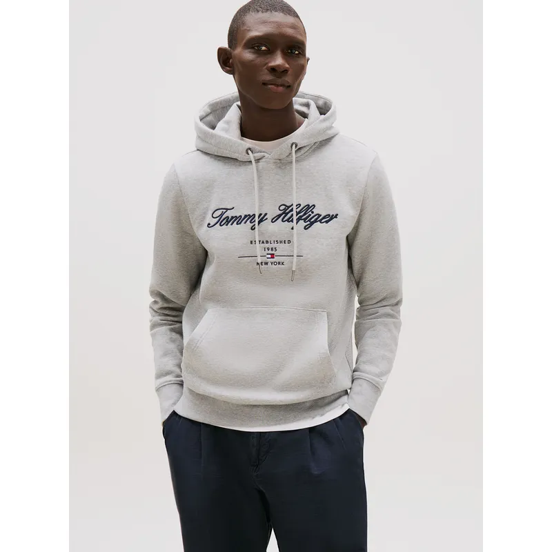 TOMMY HILFIGER - Polerón Hoodie Script Logo Gris Tommy Hilfiger