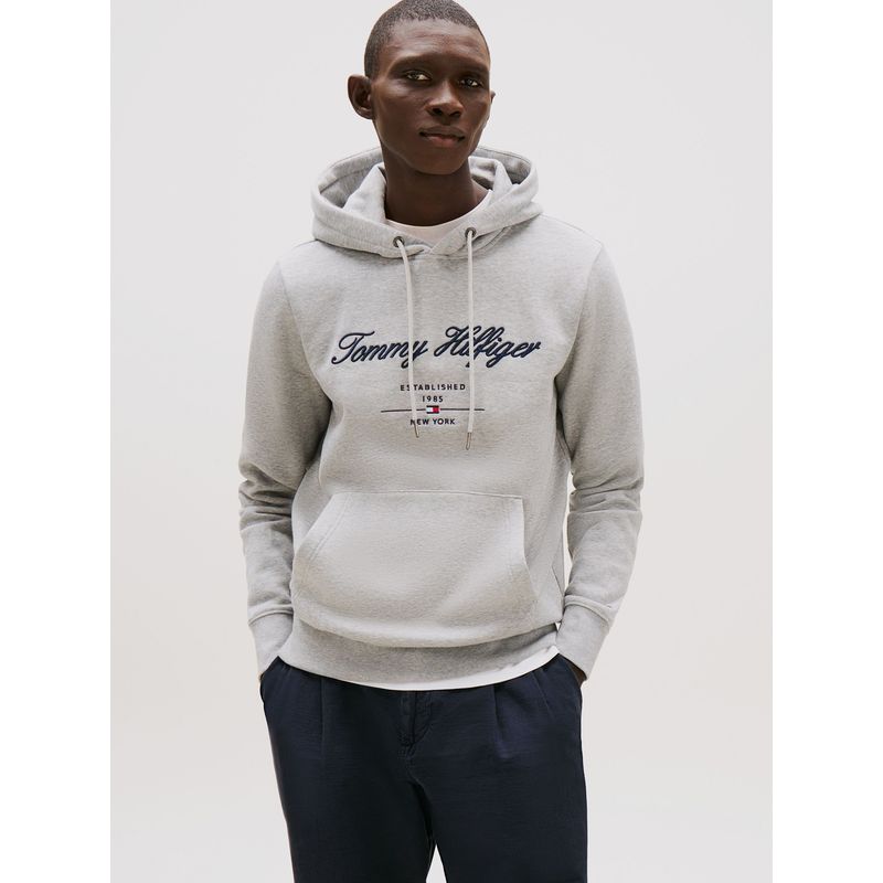 TOMMY HILFIGER - Polerón Hoodie Script Logo Gris Tommy Hilfiger
