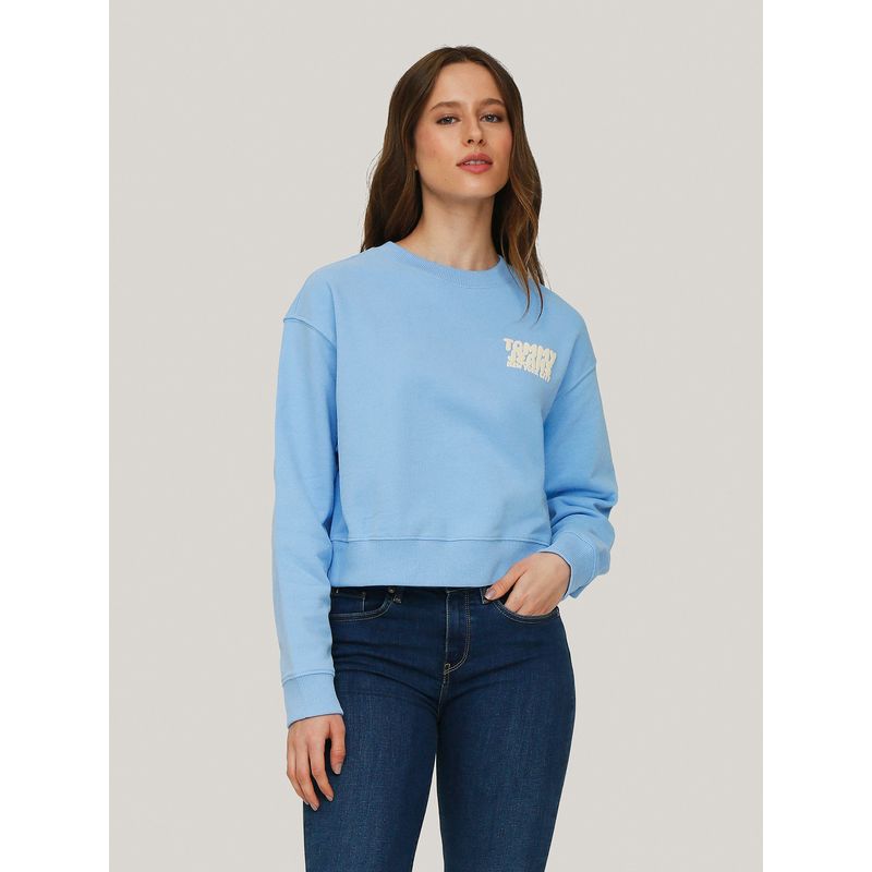 TOMMY HILFIGER - Polerón Cropped Bubble Logo Celeste Tommy Jeans