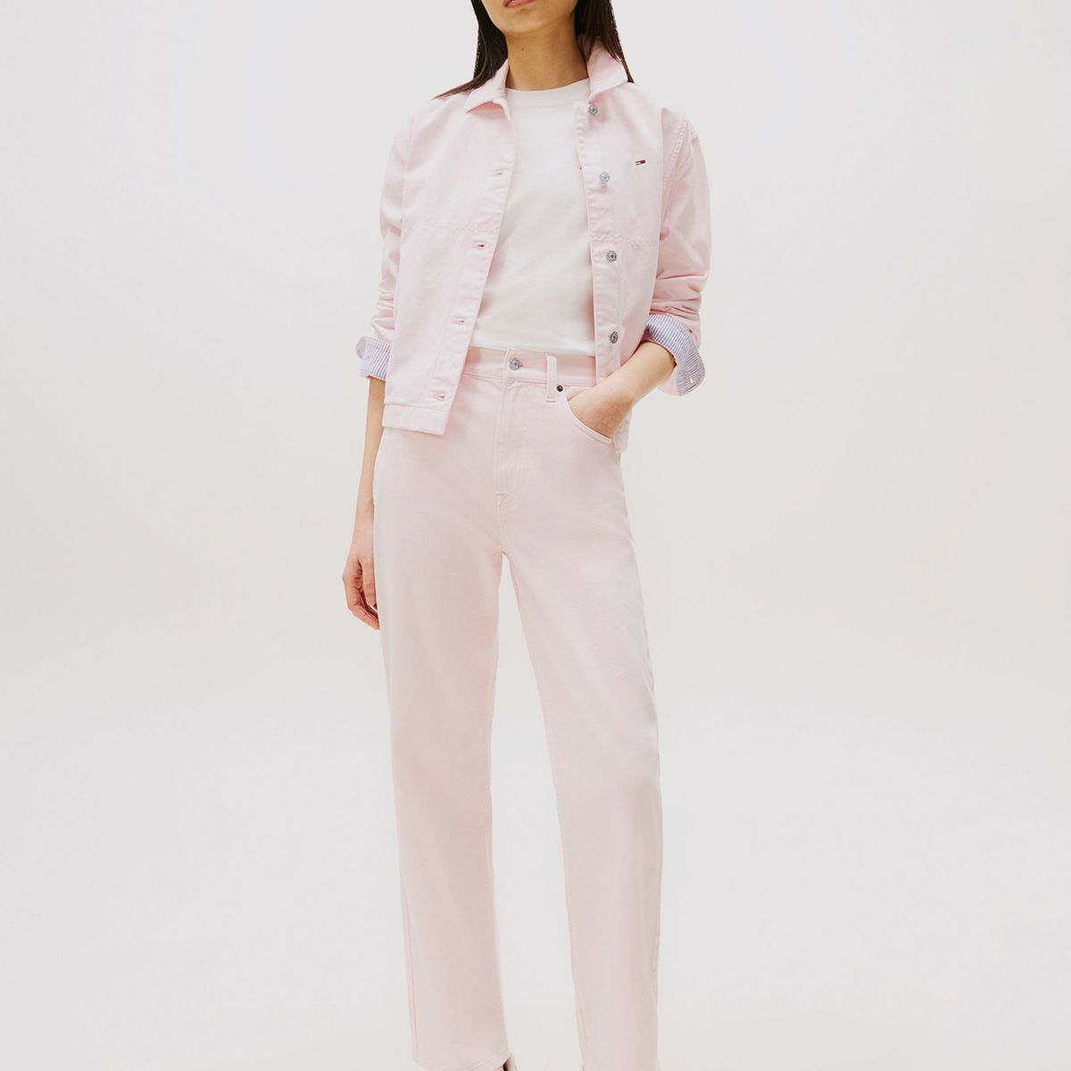 TOMMY HILFIGER - Jeans Straight De Cinco Bolsillos Rosado Tommy Jeans