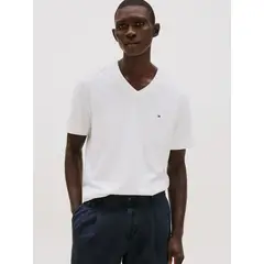 TOMMY HILFIGER - Polera Essential Cotton V-Neck Regular Fit Blanco