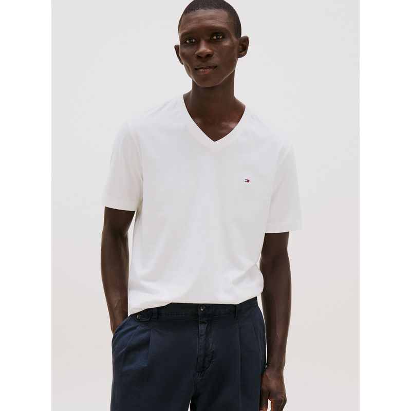 TOMMY HILFIGER - Polera Essential Cotton V-Neck Regular Fit Blanco Tommy Hilfiger