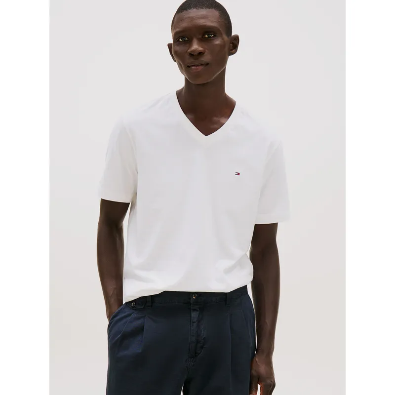 TOMMY HILFIGER - Polera Essential Cotton V-Neck Regular Fit Blanco Tommy Hilfiger