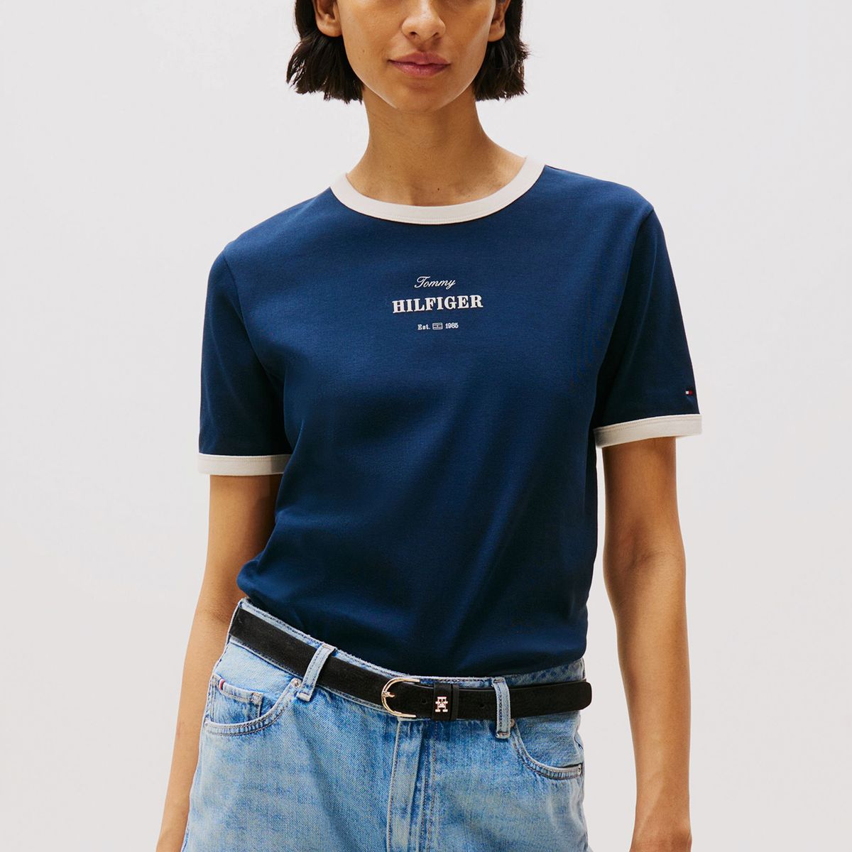 TOMMY HILFIGER - Polera Monotype Stripe Logo Azul Tommy Hilfiger