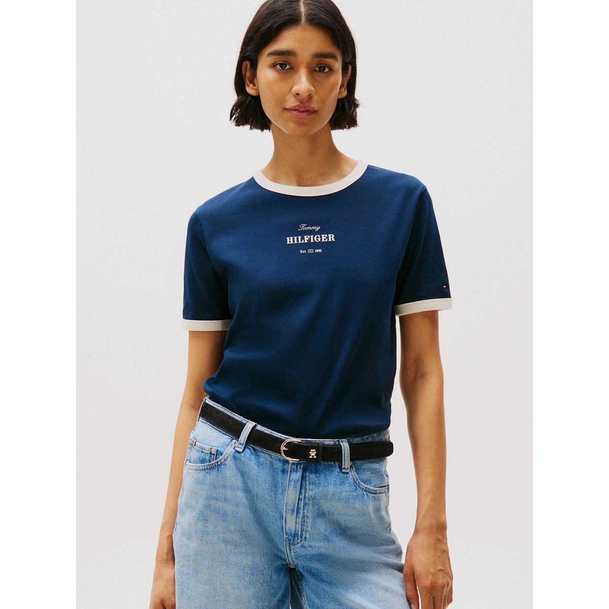 TOMMY HILFIGER - Polera Monotype Stripe Logo Azul Tommy Hilfiger