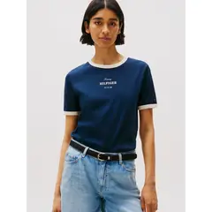 TOMMY HILFIGER - Polera Monotype Stripe Logo Azul