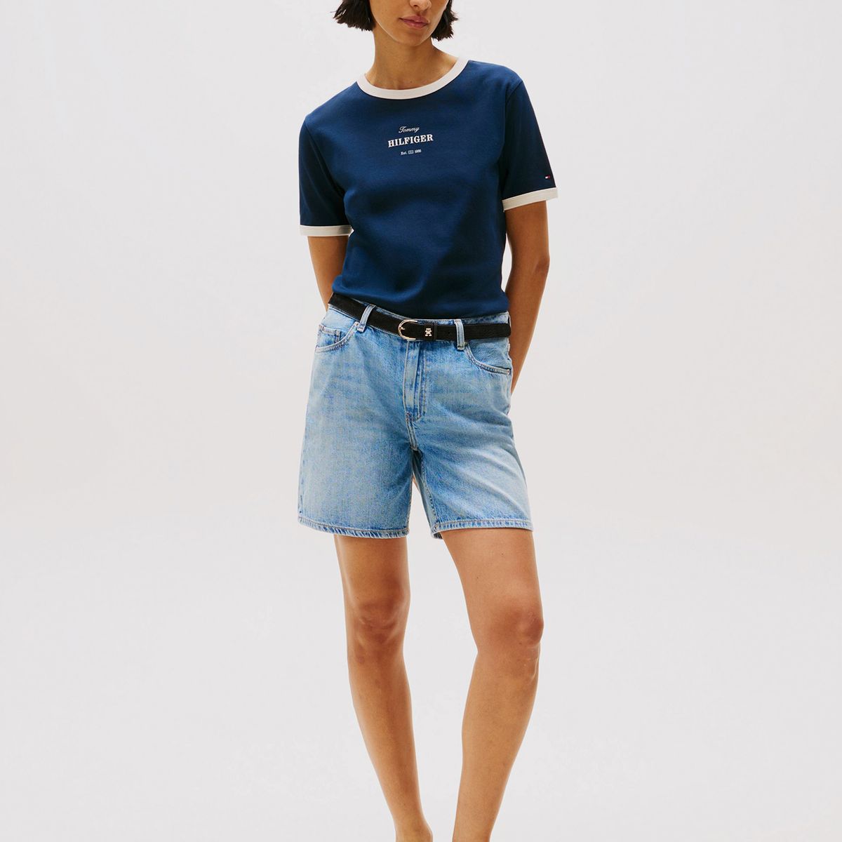 TOMMY HILFIGER - Polera Monotype Stripe Logo Azul Tommy Hilfiger