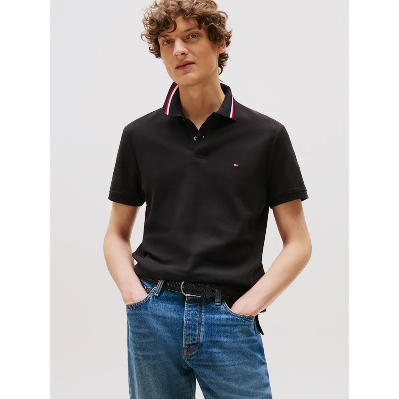 TOMMY HILFIGER - Polo Signature Collar Regular Fit Negro Tommy Hilfiger