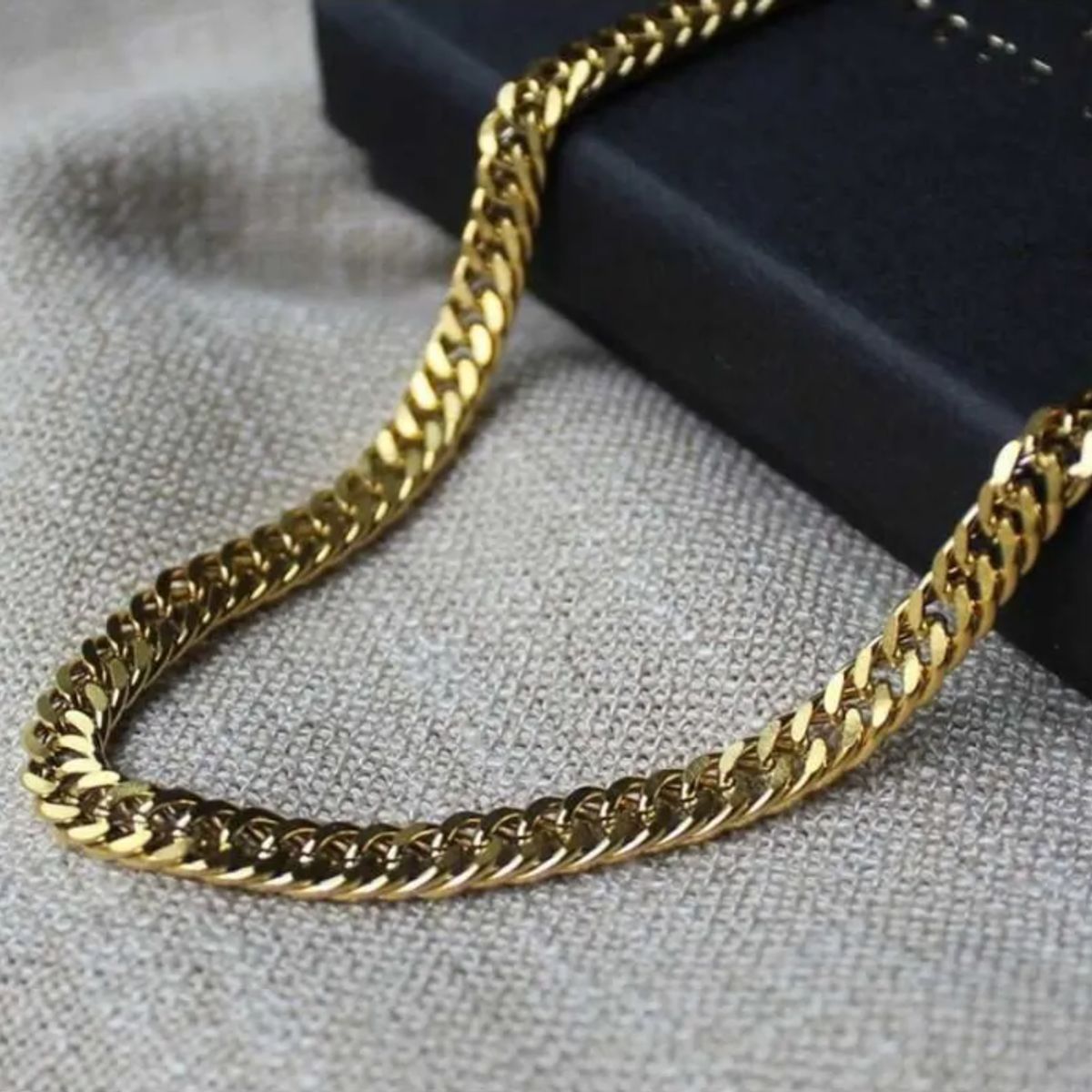 GENERICO - Collar Cadena Cubana Hombre Acero Inoxidable Gold Grumet