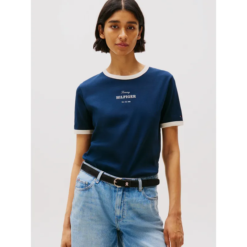 TOMMY HILFIGER - Polera Monotype Stripe Logo Azul Tommy Hilfiger