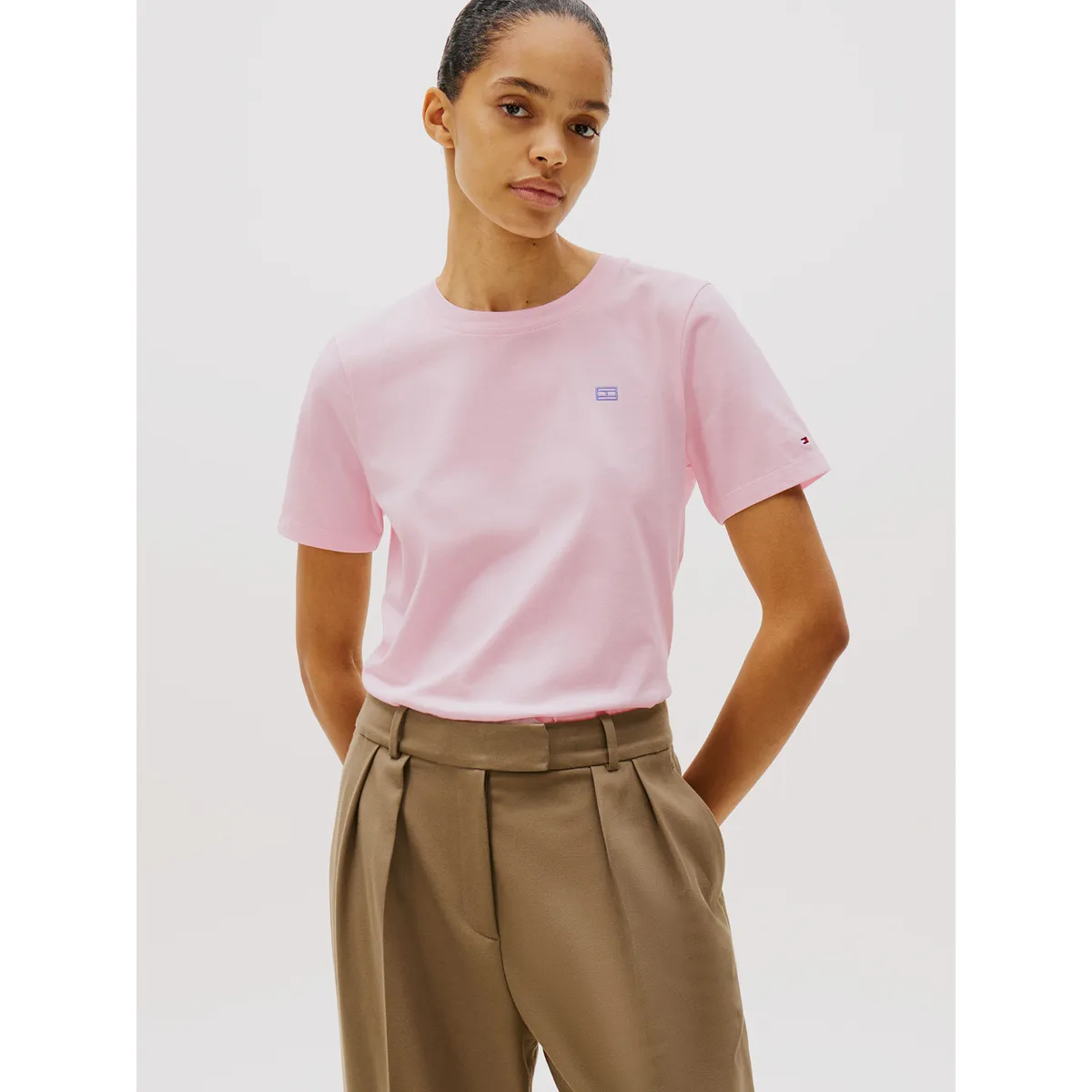 TOMMY HILFIGER - Polera Contrast Flag Logo Rosado Tommy Hilfiger