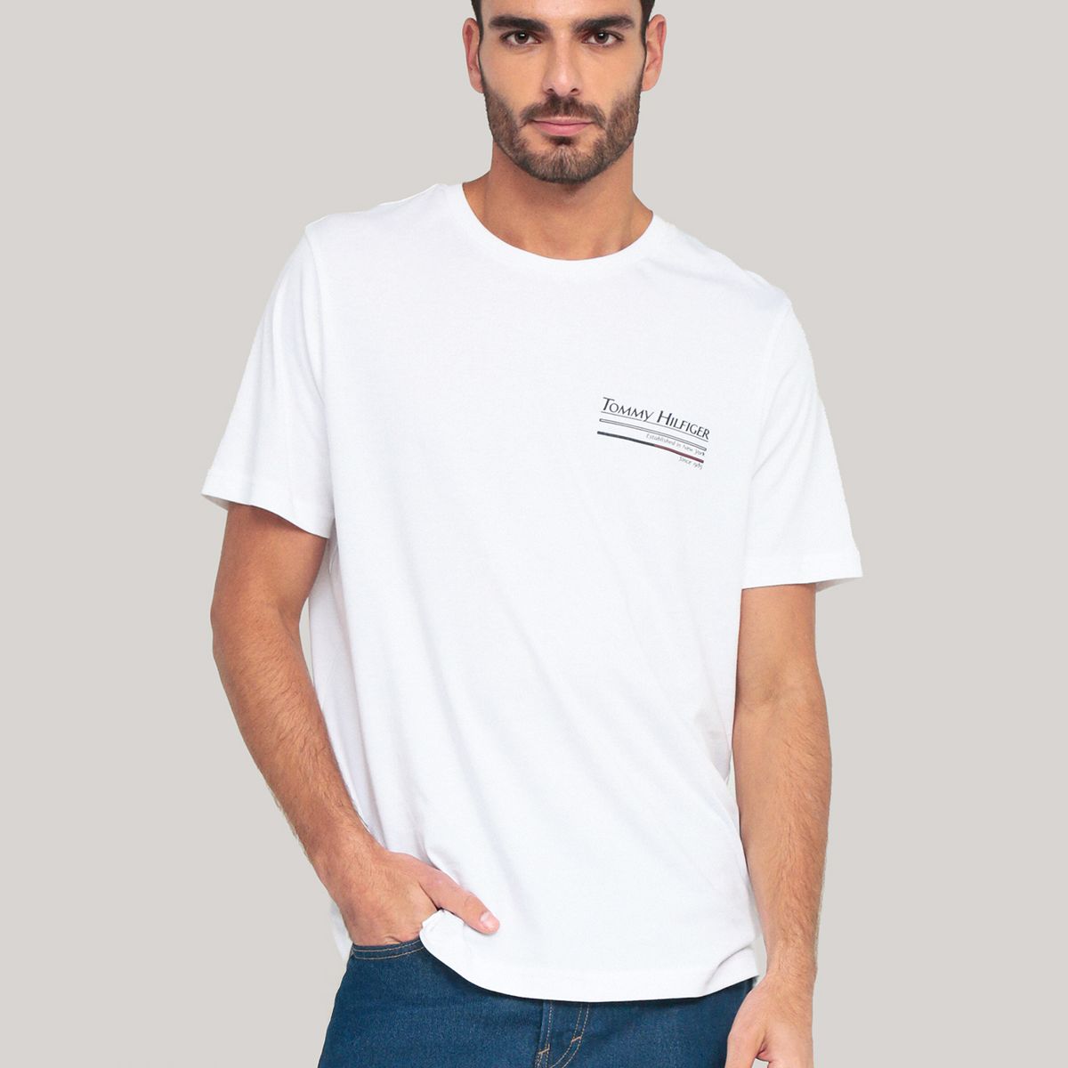 TOMMY HILFIGER - Polera De Cuello Redondo Con Logo Blanco Tommy Hilfiger
