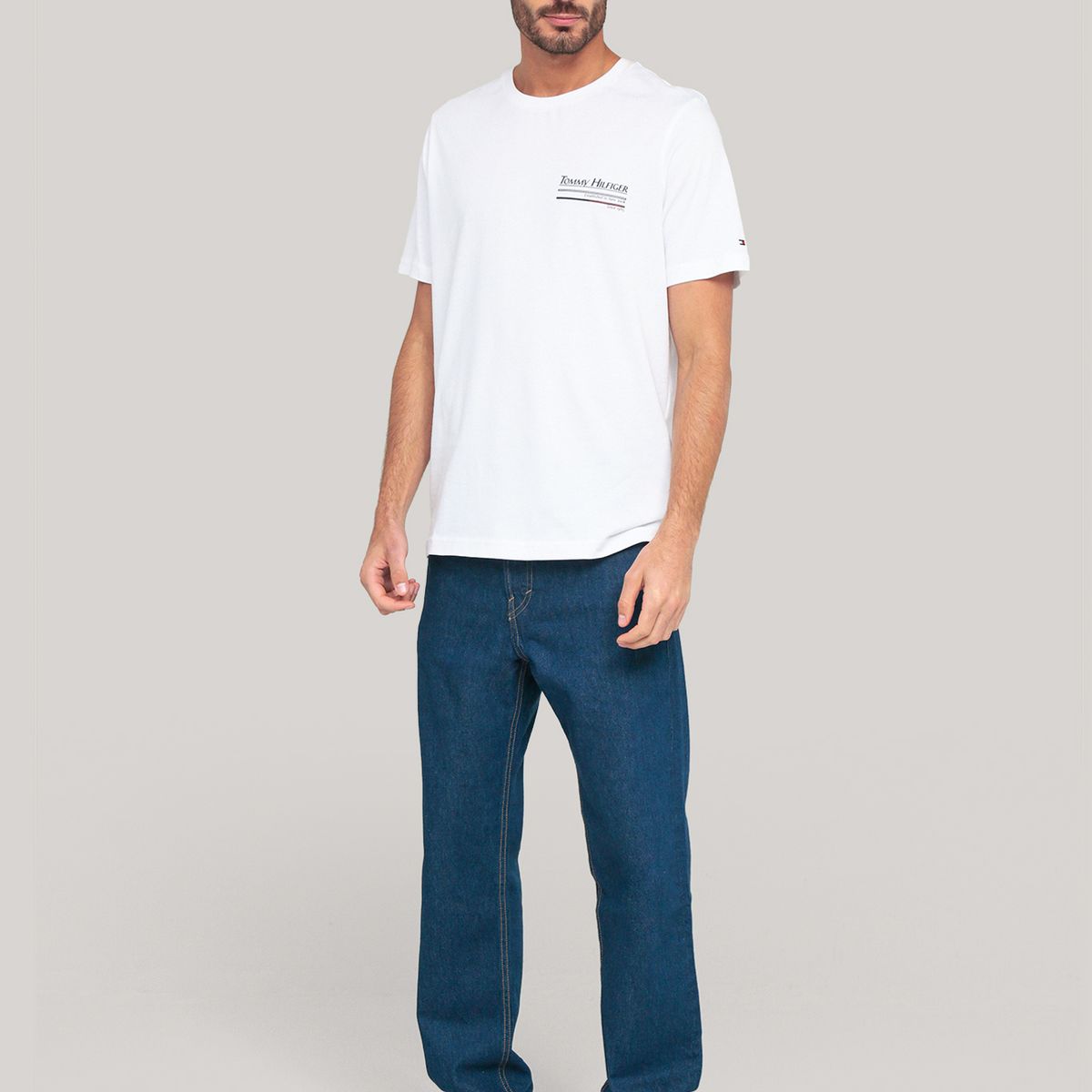 TOMMY HILFIGER - Polera De Cuello Redondo Con Logo Blanco Tommy Hilfiger