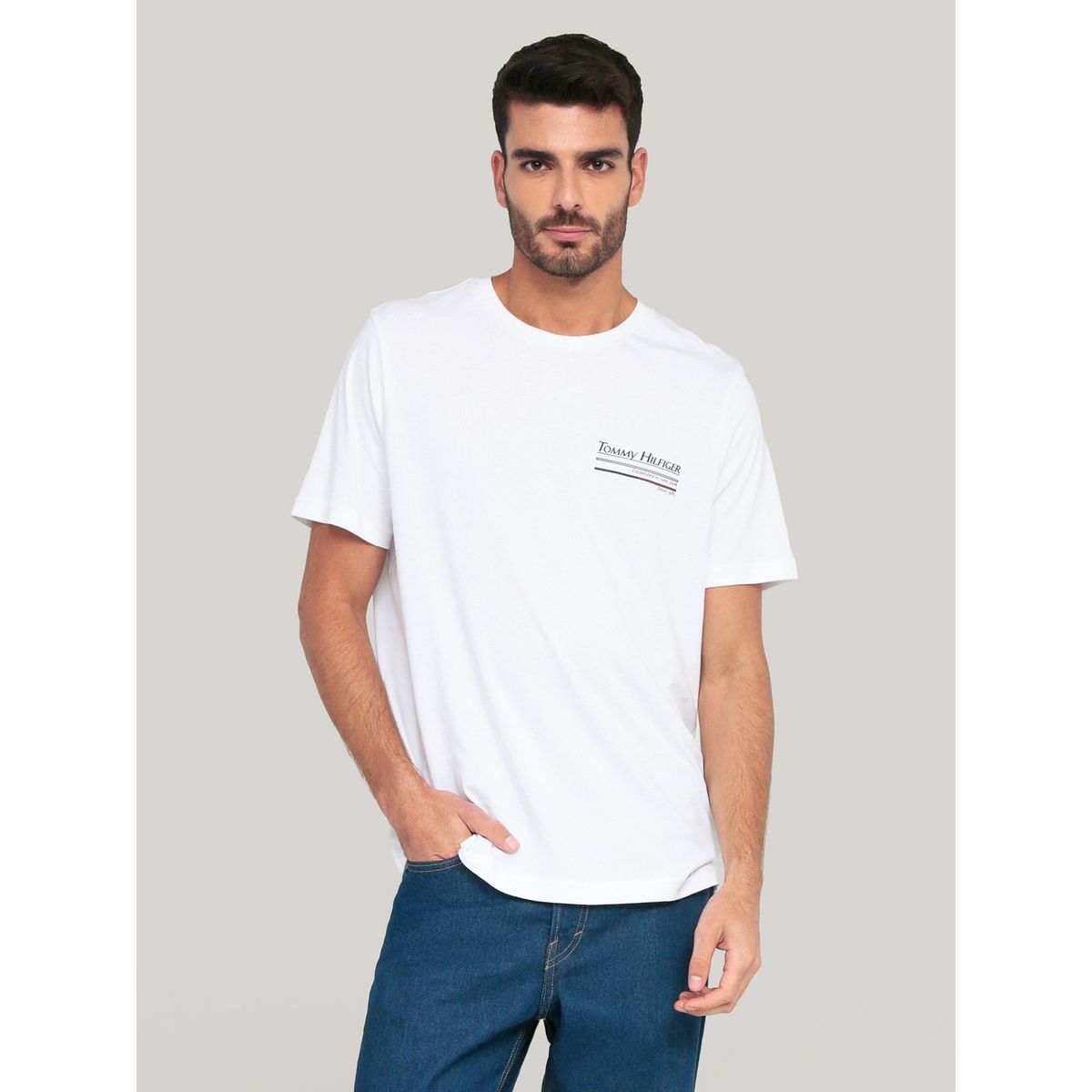 TOMMY HILFIGER - Polera De Cuello Redondo Con Logo Blanco Tommy Hilfiger