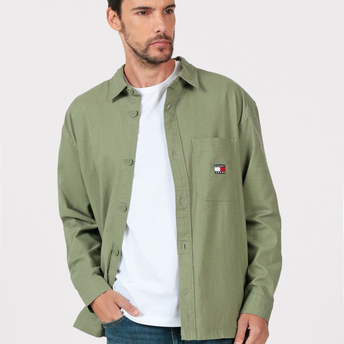 TOMMY HILFIGER - Camisa Oversize Texturizada Verde Tommy Jeans
