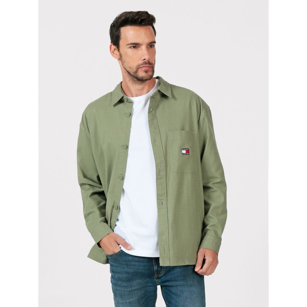 TOMMY HILFIGER - Camisa Oversize Texturizada Verde Tommy Jeans