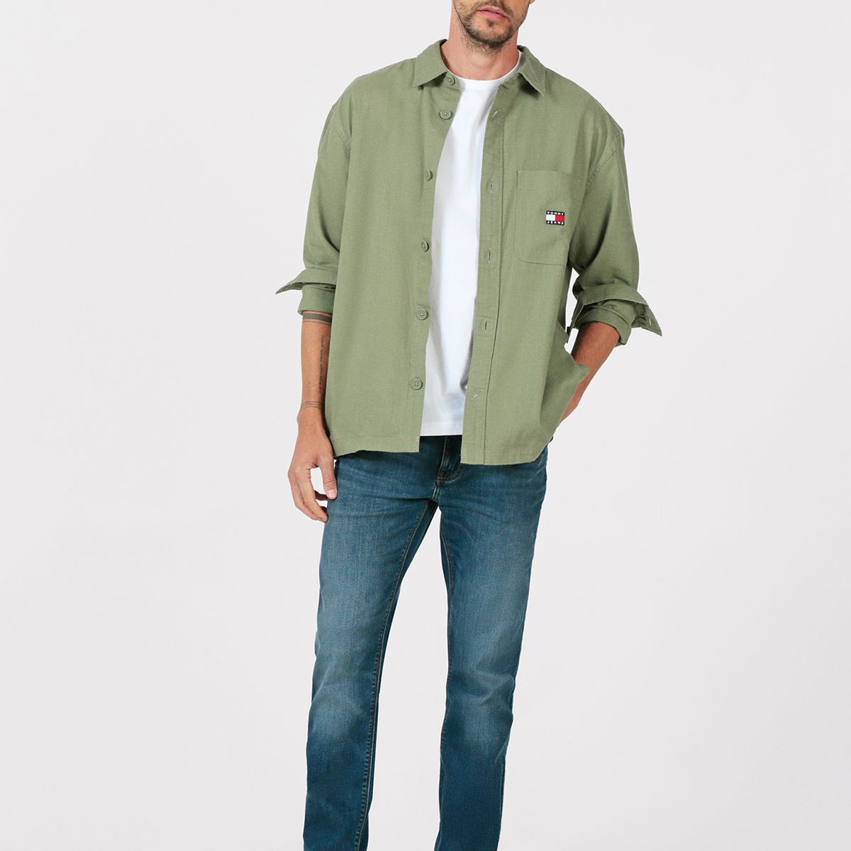 TOMMY HILFIGER - Camisa Oversize Texturizada Verde Tommy Jeans