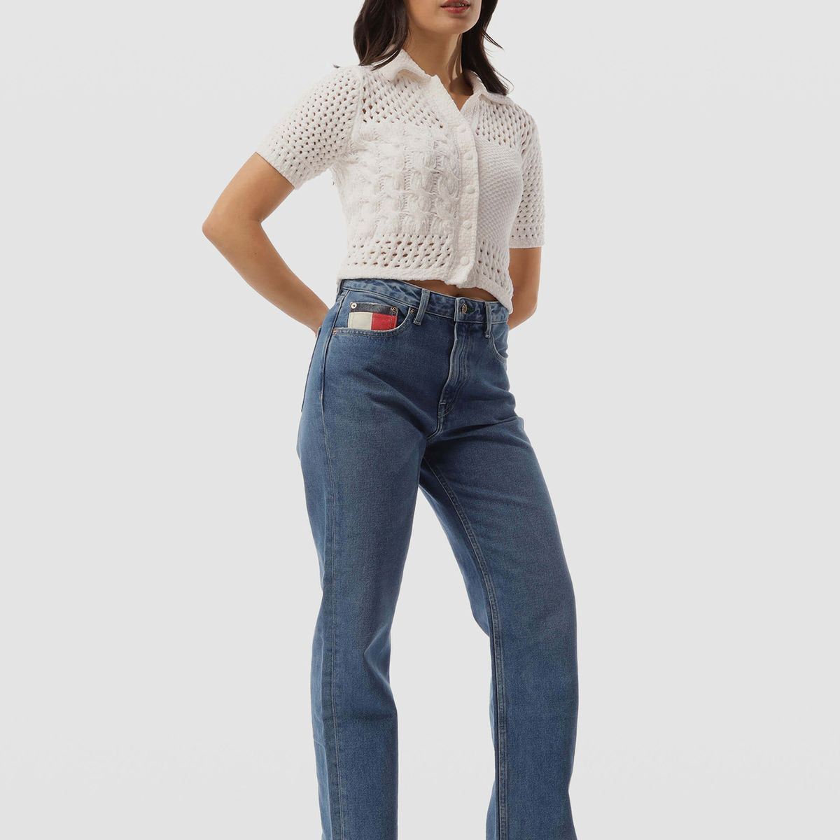 TOMMY HILFIGER - Cárdigan Polo Flag Logo Blanco Tommy Jeans