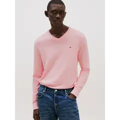 TOMMY HILFIGER - Sweater Básico Signature V-Neck Rosado