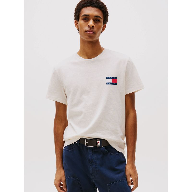 TOMMY HILFIGER - Polera Essential Flag Logo Blanco Tommy Jeans