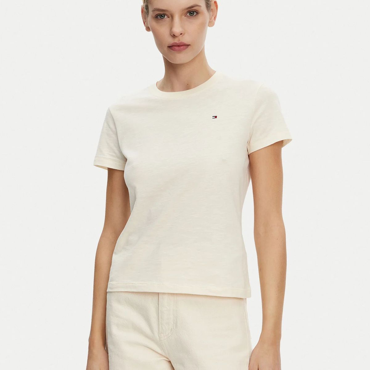 TOMMY HILFIGER - Polera De Corte Regular Con Logo Beige Tommy Hilfiger