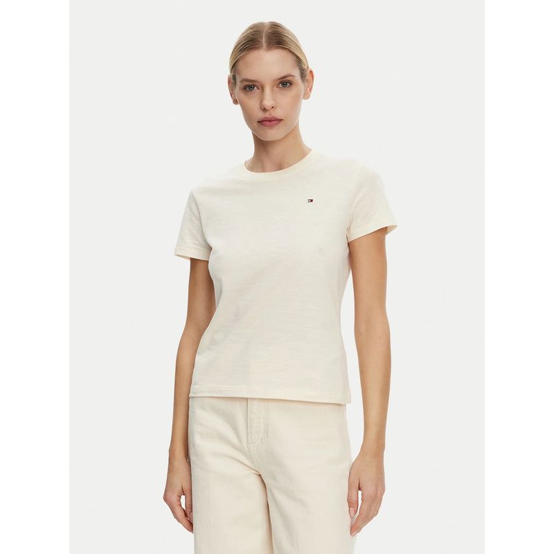TOMMY HILFIGER - Polera De Corte Regular Con Logo Beige Tommy Hilfiger