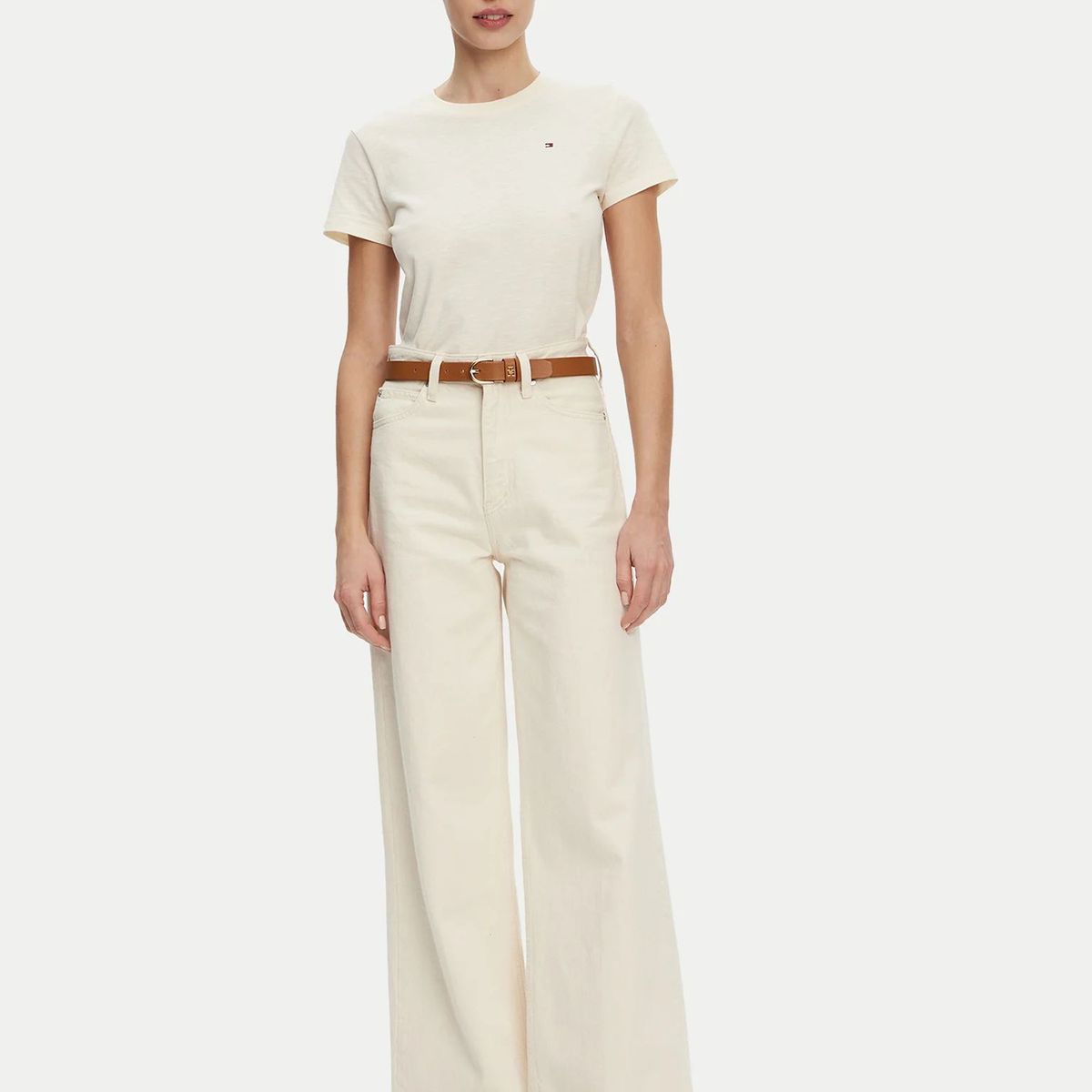 TOMMY HILFIGER - Polera De Corte Regular Con Logo Beige Tommy Hilfiger