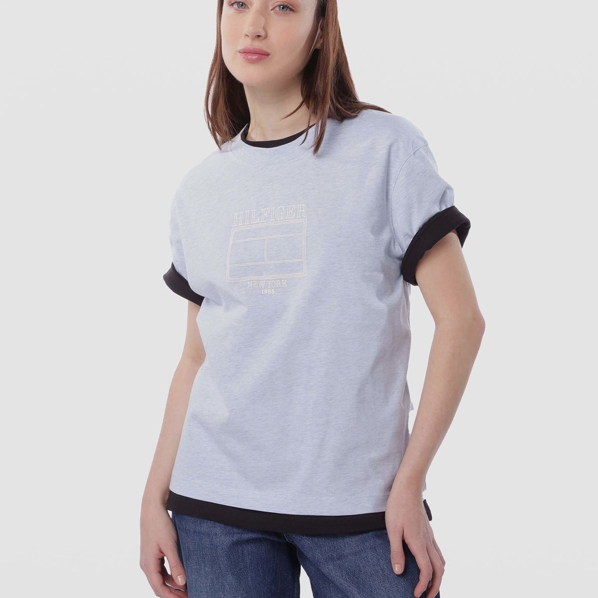 TOMMY HILFIGER - Polera Outline Flag Logo Celeste Tommy Hilfiger