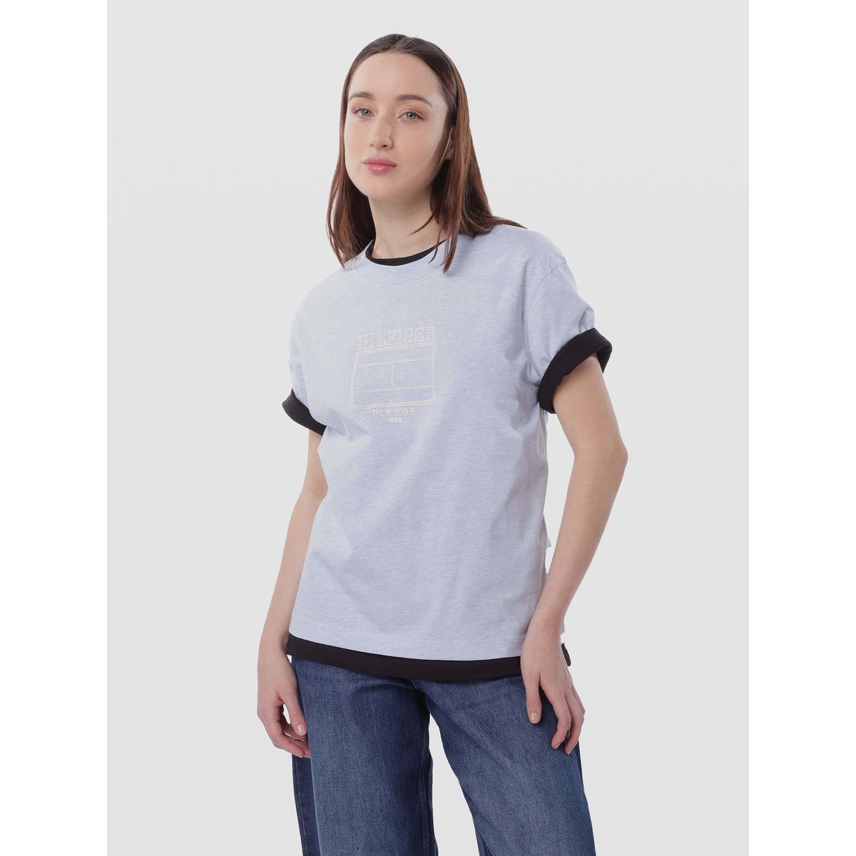 TOMMY HILFIGER - Polera Outline Flag Logo Celeste Tommy Hilfiger