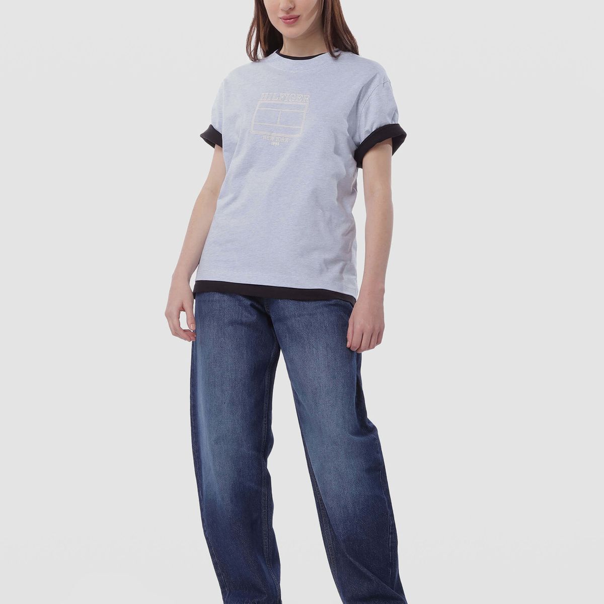 TOMMY HILFIGER - Polera Outline Flag Logo Celeste Tommy Hilfiger