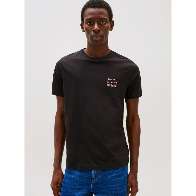 TOMMY HILFIGER - Polera Stack Con Logo Regular Fit Negro Tommy Hilfiger