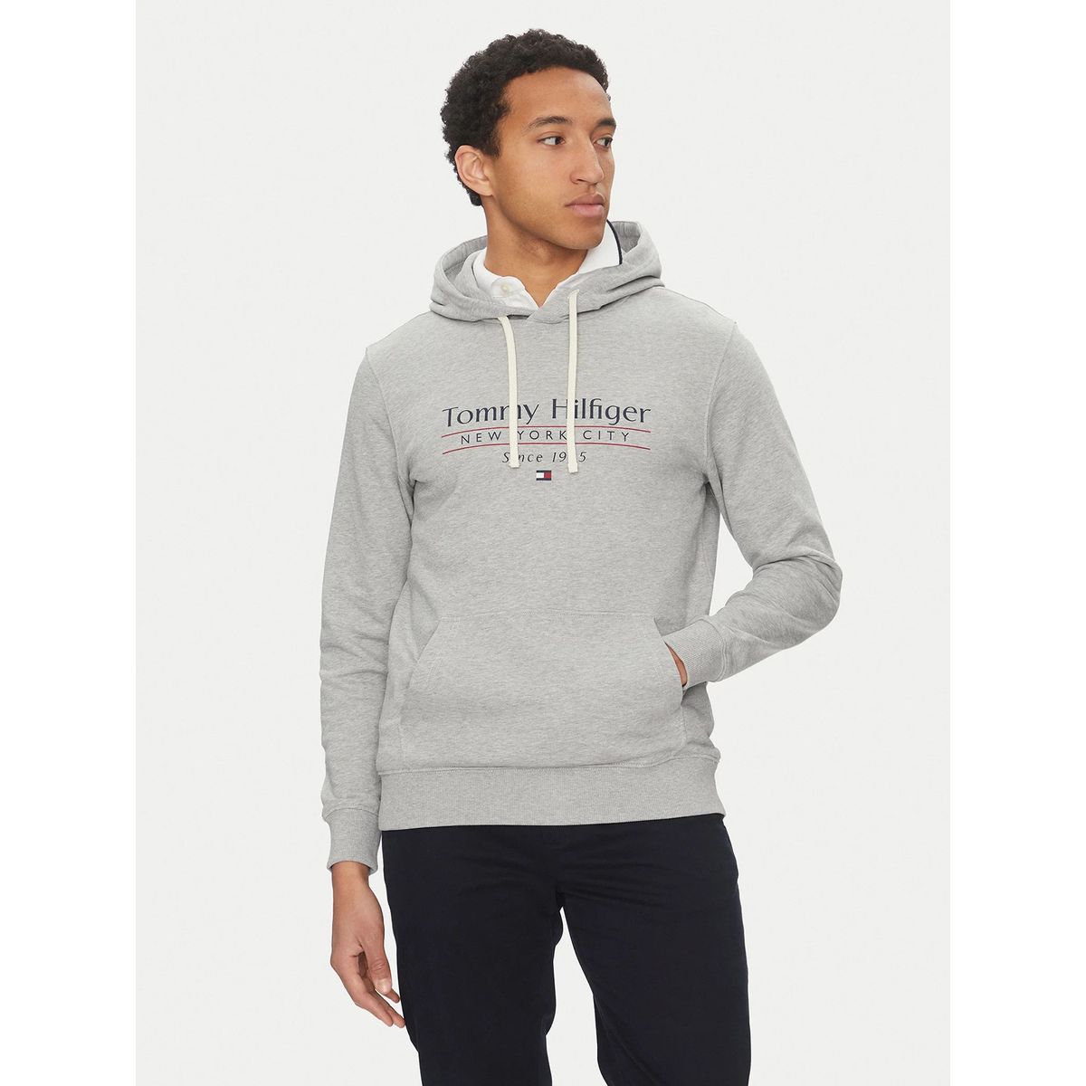 TOMMY HILFIGER - Polerón Hoodie Center Stack Logo Gris Tommy Hilfiger