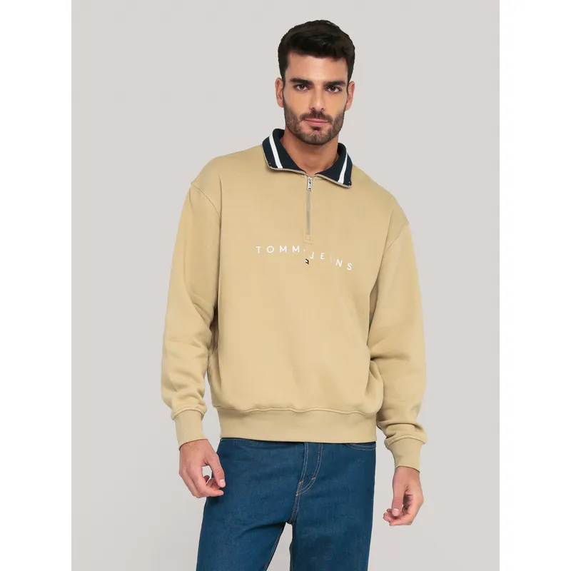 TOMMY HILFIGER - Polerón Relaxed Con Medio Cierre Beige Tommy Jeans