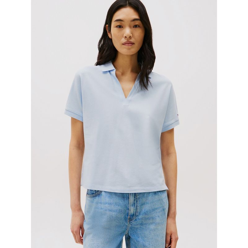 TOMMY HILFIGER - Polo Relaxed Solid Con Logo Celeste Tommy Hilfiger