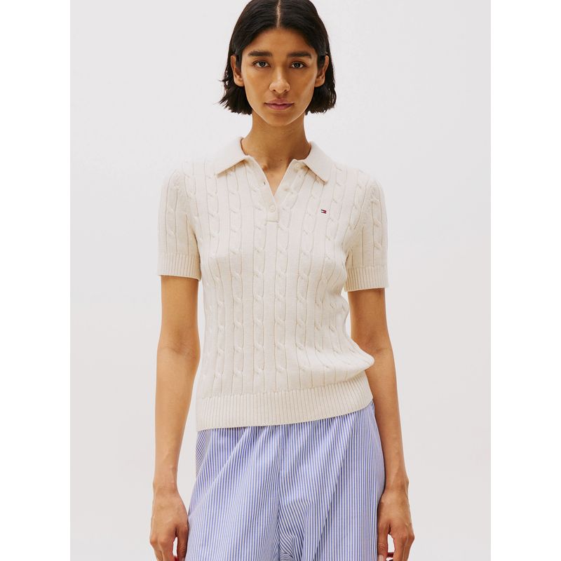 TOMMY HILFIGER - Sweater Cable Solid Blanco Tommy Hilfiger