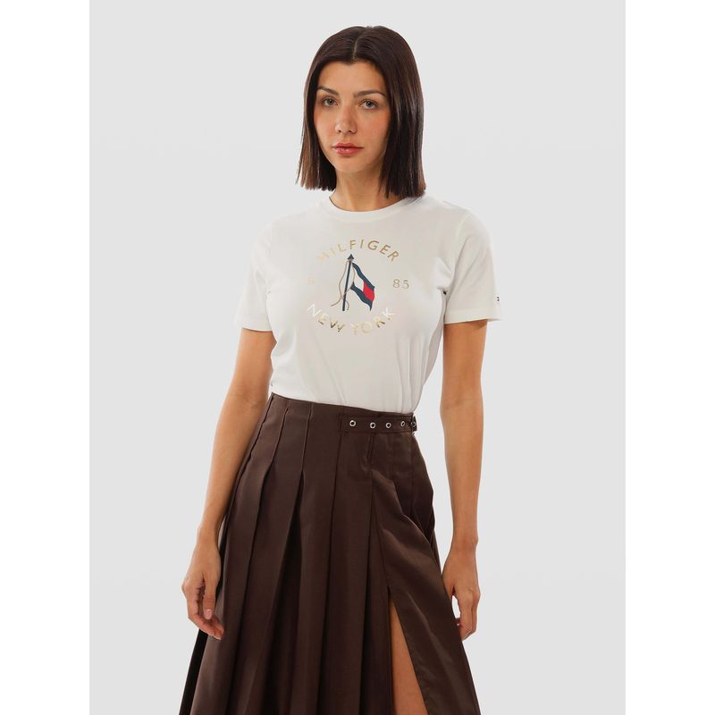 TOMMY HILFIGER - Polera Motion Flag Logo Blanco Tommy Hilfiger