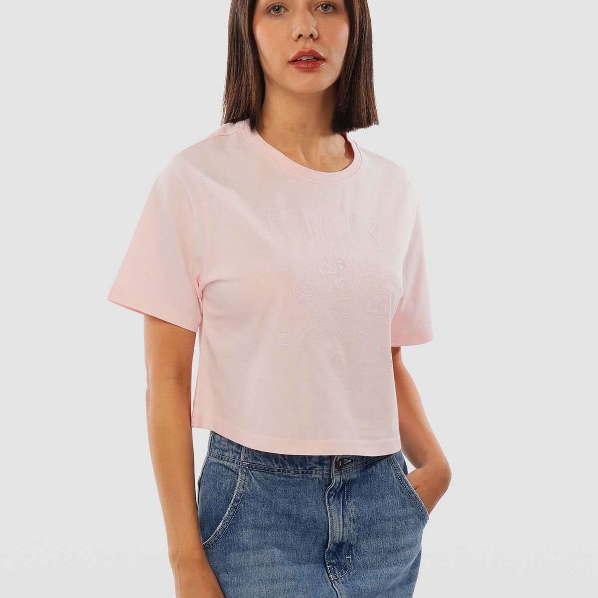 TOMMY HILFIGER - Polera Tonal Crest Logo Rosado Tommy Jeans