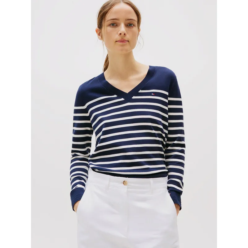 TOMMY HILFIGER - Sweater Solid V-Neck Azul Tommy Hilfiger